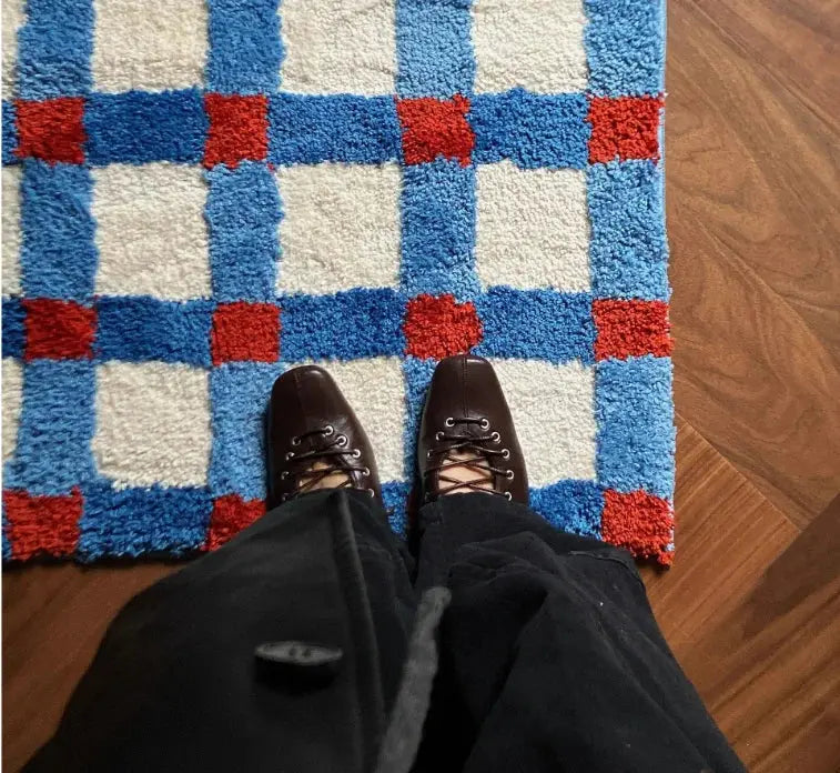 Blue And Red Checkered Tufted Grid Rug Product variant