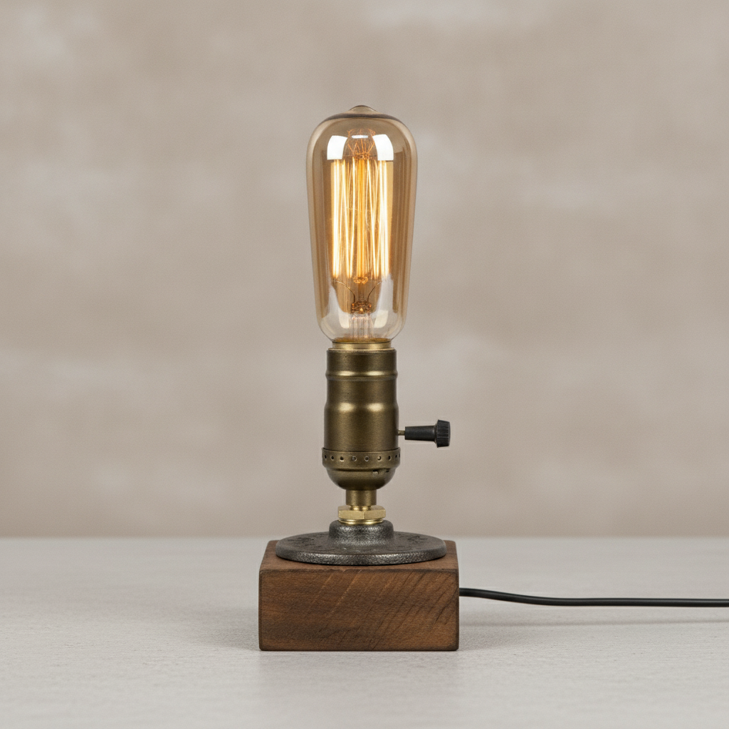 Vintage Wood Industrial Table Lamp - T45 LED Bulb