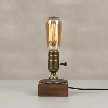 Vintage Wood Industrial Table Lamp - T45 LED Bulb
