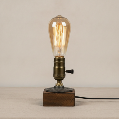 Vintage Wood Industrial Table Lamp - ST64 LED Bulb
