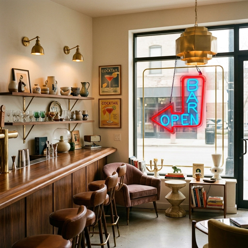 Acrylic Neon BAR OPEN Arrow Sign - lifestyle 3