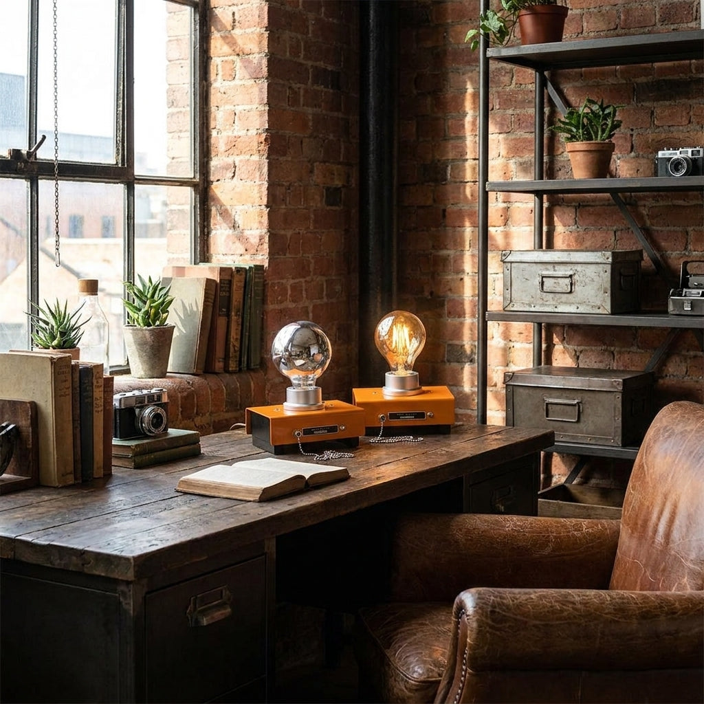 Retro Industrial Orange Table Lamps - lifestyle 2
