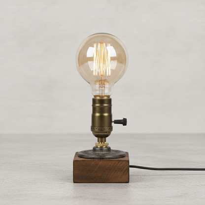 Vintage Wood Industrial Table Lamp - G80 LED Bulb