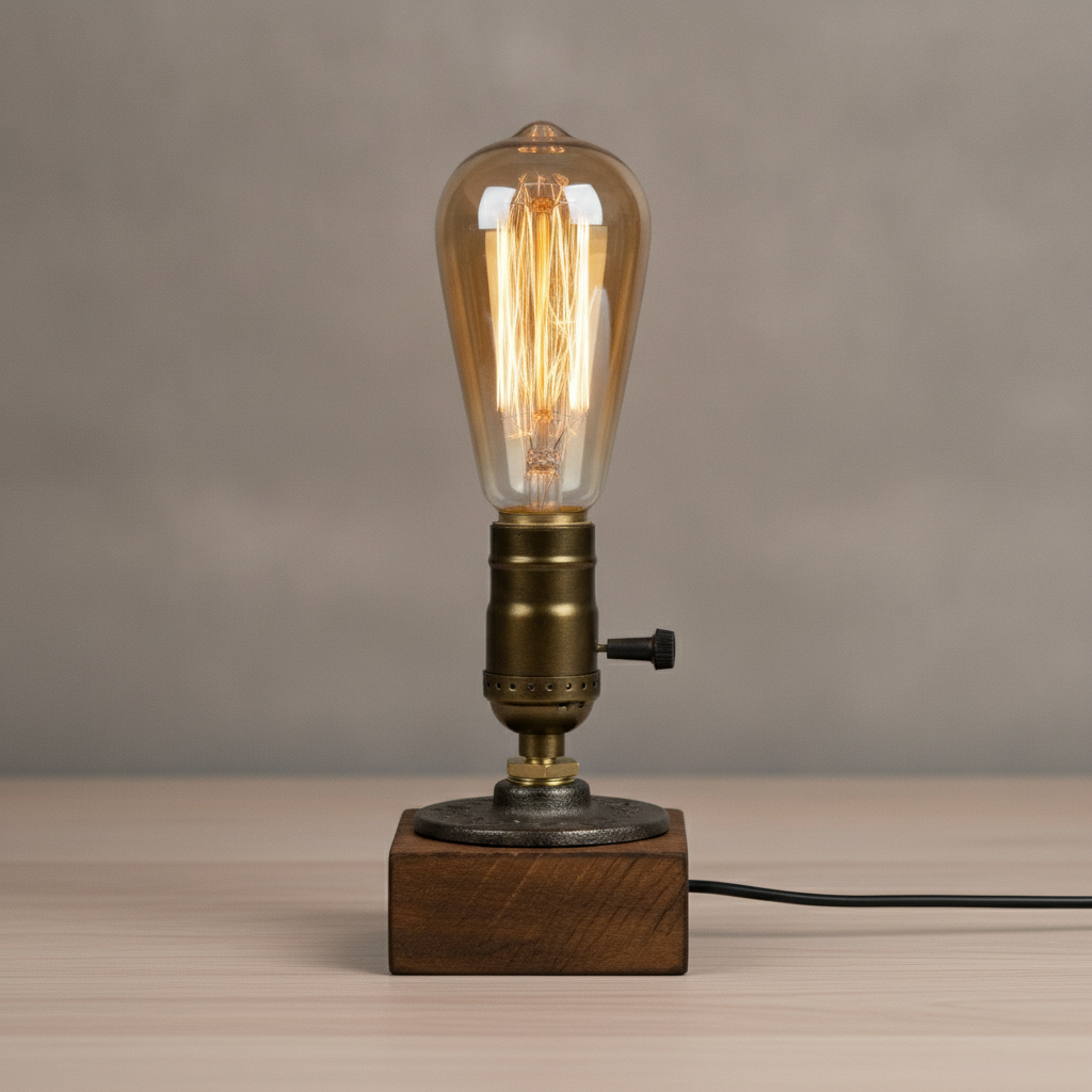Vintage Wood Industrial Table Lamp