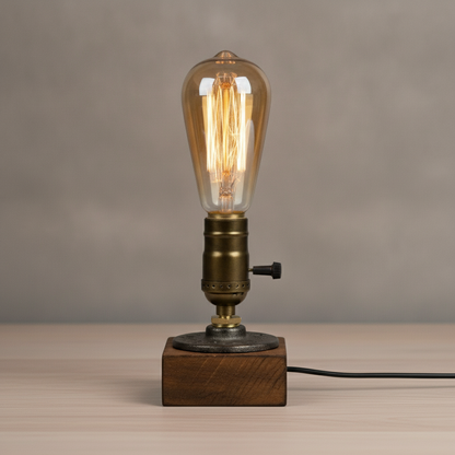 Vintage Wood Industrial Table Lamp