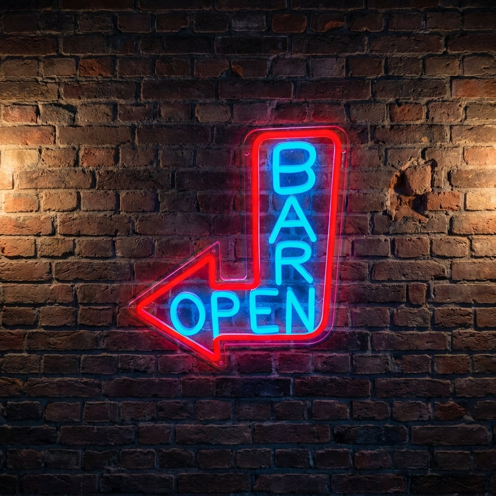 Acrylic Neon BAR OPEN Arrow Sign