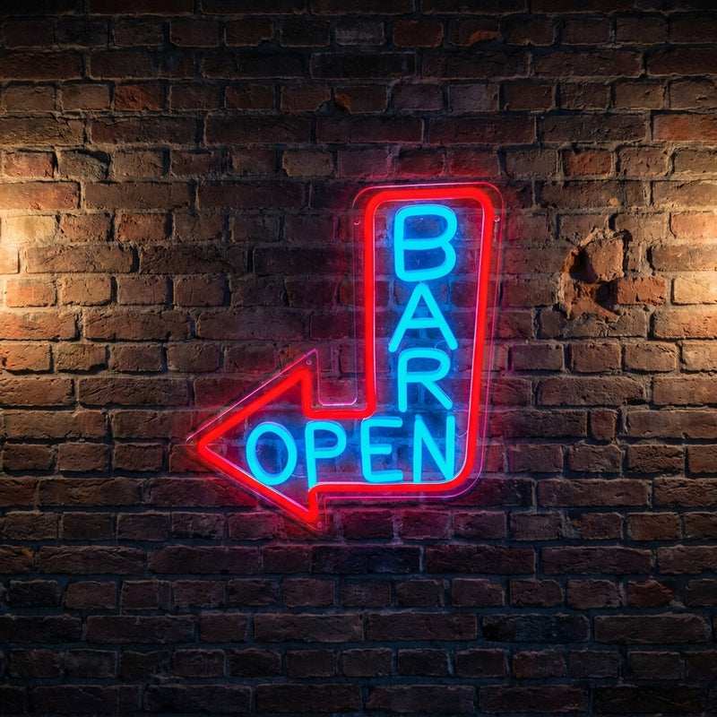 Acrylic Neon BAR OPEN Arrow Sign