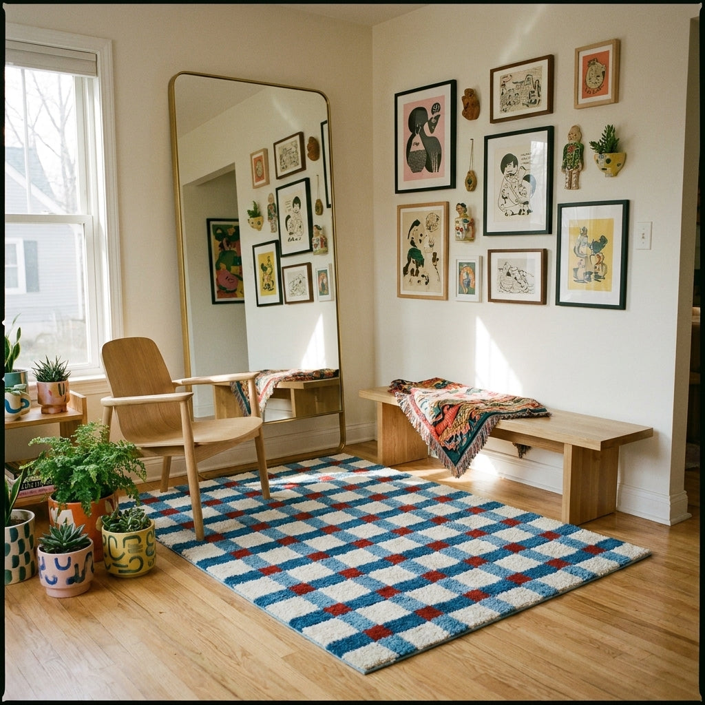 Hand-Tufted Polyester Checkered Rug - lifestyle 3