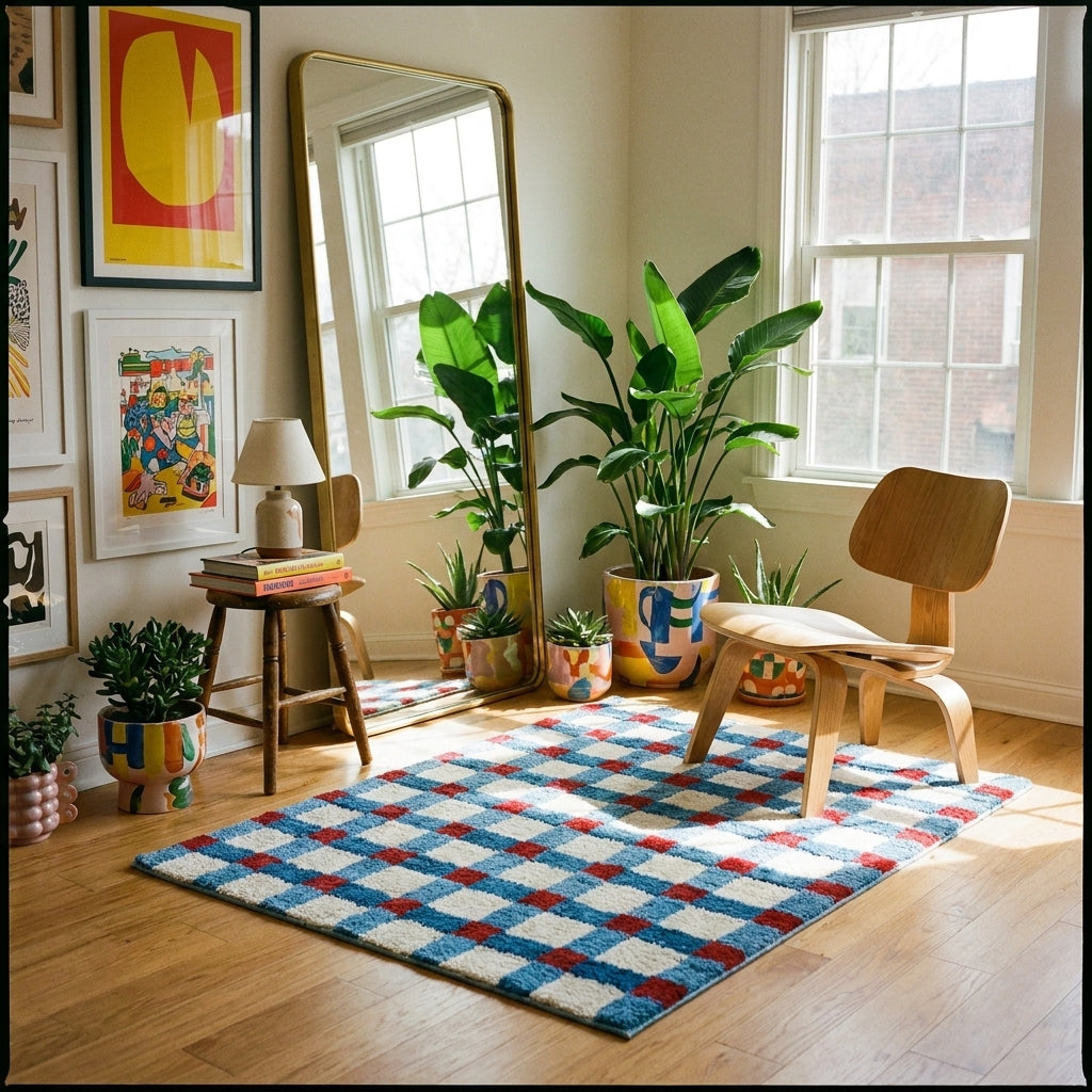 Hand-Tufted Polyester Checkered Rug - lifestyle 2