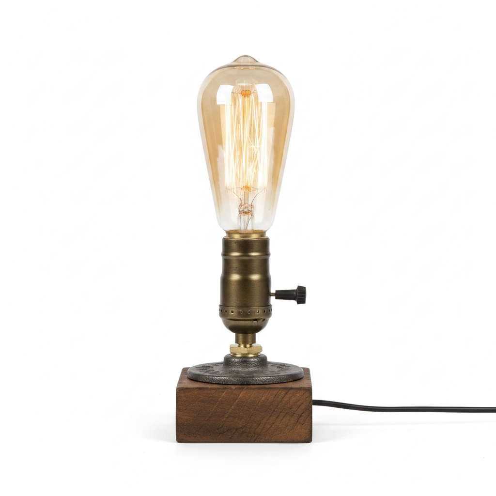 Vintage Wood Industrial Table Lamp