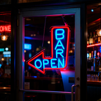 USB-Powered LED Bar Open Sign with Mult - Wall-Mountable Neon BAR OPEN Arrow Sign for business Hours Indicator Suitable for Bars  Product variant