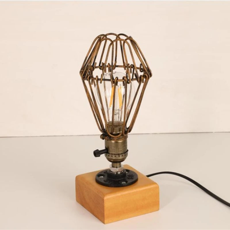 Vintage Wood Industrial Table Lamp