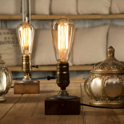Vintage Wood Industrial Table Lamp