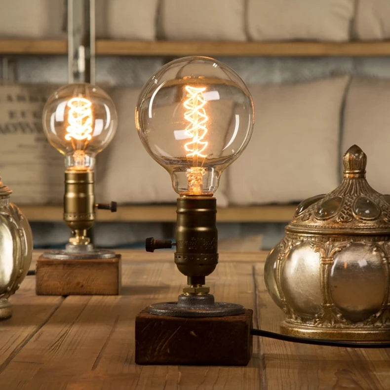 Vintage Wood Industrial Table Lamp