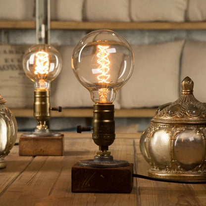 Vintage Wood Industrial Table Lamp