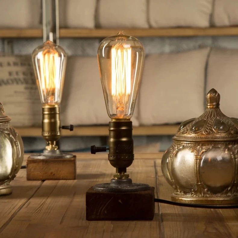 Vintage Wood Industrial Table Lamp