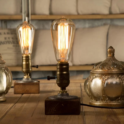 Vintage Wood Industrial Table Lamp