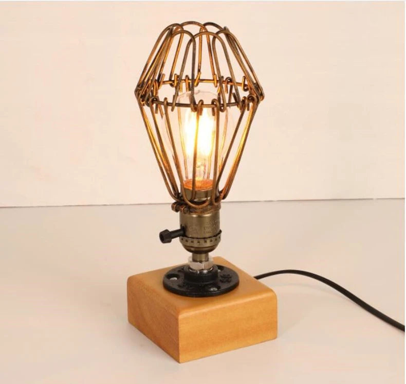 Vintage Wood Industrial Table Lamp