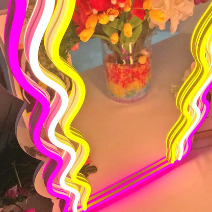 Neon Wall Sign Dimmable Wavy Mirror Neon Lights for Bar Bedroom Home Bathroom Decor Aesthetics Draw Birthday Gifts for Girls  Product variant