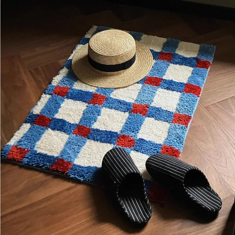 Blue And Red Checkered Tufted Grid Rug  Product variant