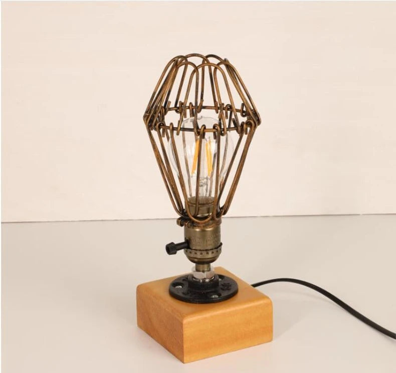 Vintage Wood Industrial Table Lamp