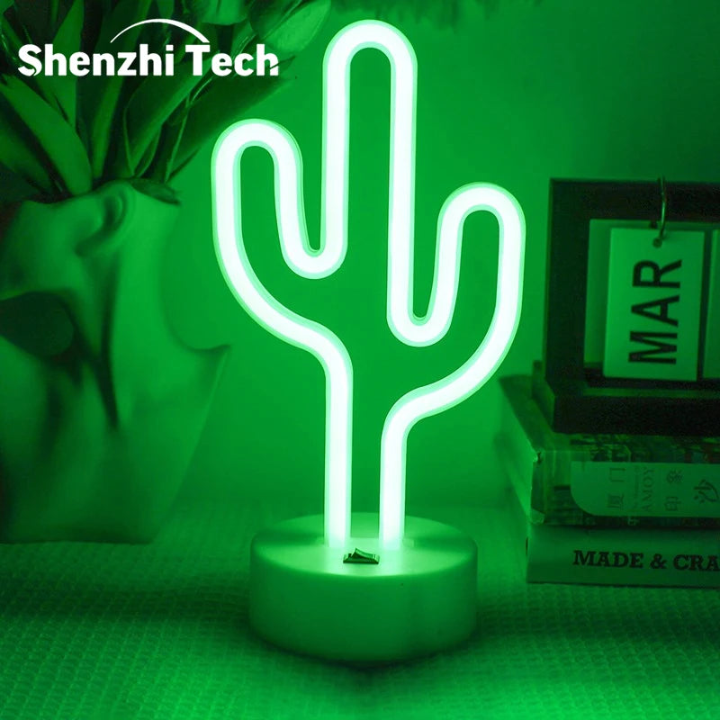 Cute Cactus Neon Sign Lights Battery & USB Powered LED Table Lamp for Party Birthday Gift Living Room Camping Summer Home Decor  Product variant