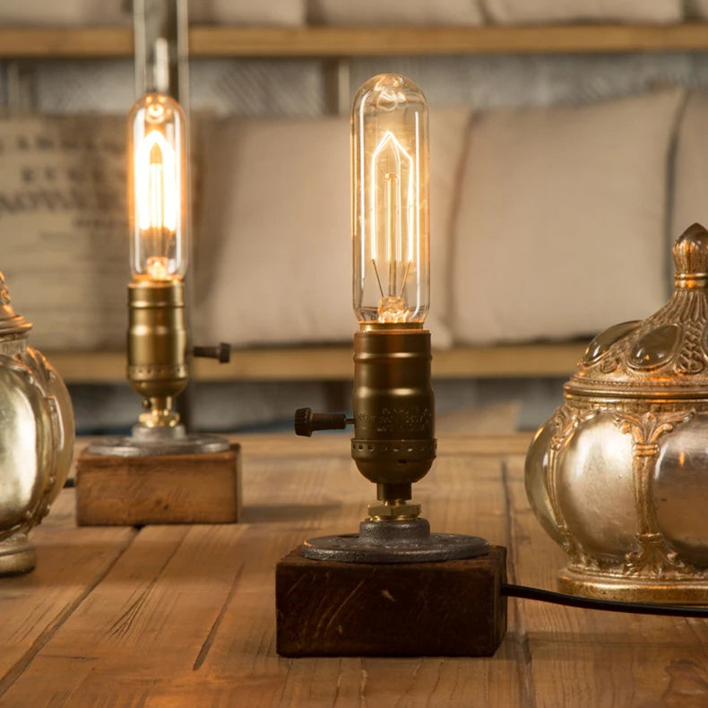 Vintage Wood Industrial Table Lamp
