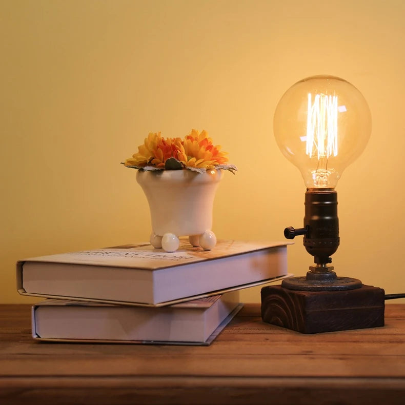 Vintage Wood Industrial Table Lamp