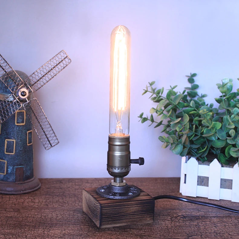 Vintage Wood Industrial Table Lamp