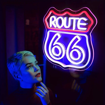 Historic Route 66 Neon Sign, Home Art Man Cave Neon Lights, For Bedroom Home Office Hotel Cafe Recreation Room Wall Decor  Product variant