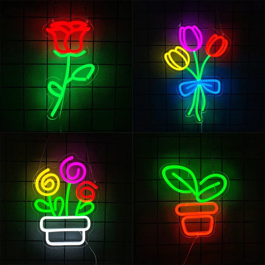 LED Sign for Business Neon Wall Logo Store Mother's Leaf Light Flower Accessories Bunch Shop Bedroom Home Garden Decor Gift Room  Product variant