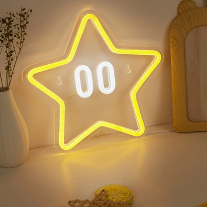 Chi-Buy 1PC Cartoon Star Shape LED Neon Sign USB Powered Wall Decoration Neon Light Signs Suitable For Party, Wedding  Product variant
