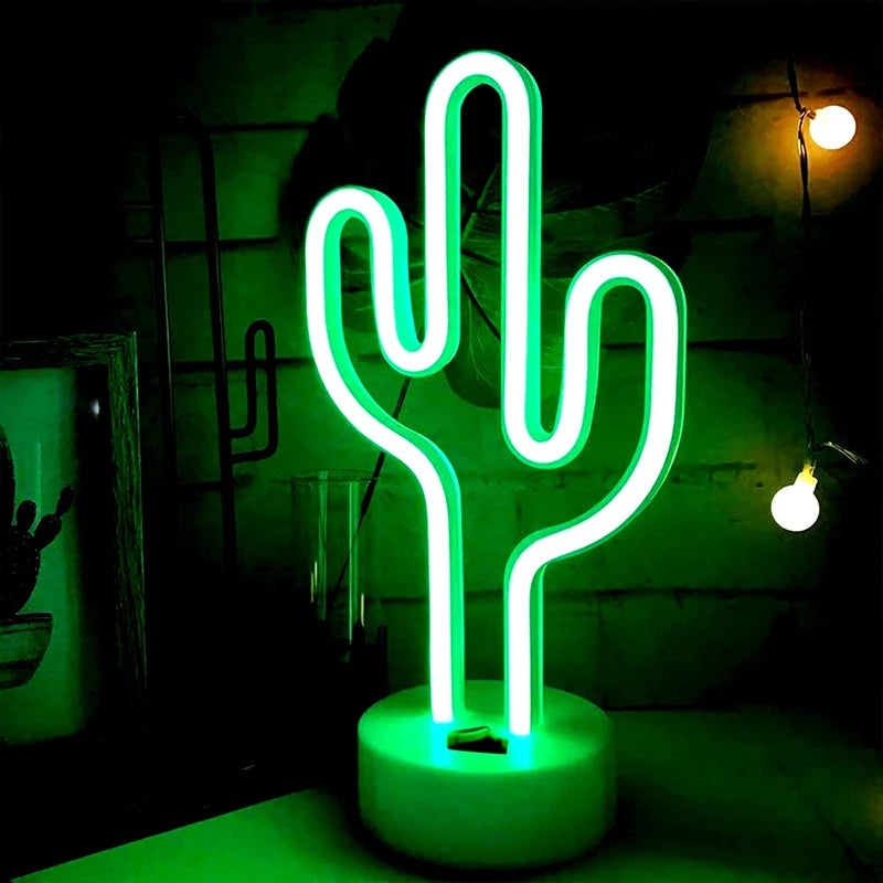 Cute Cactus Neon Sign Lights Battery & USB Powered LED Table Lamp for Party Birthday Gift Living Room Camping Summer Home Decor  Product variant