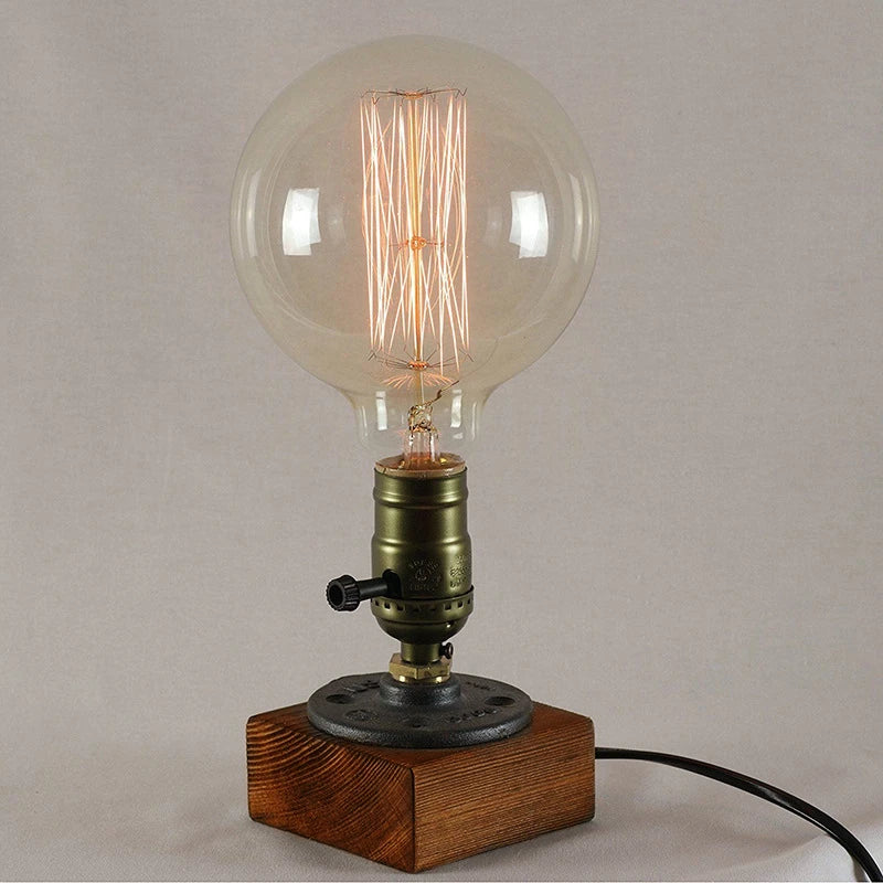 Vintage Wood Industrial Table Lamp