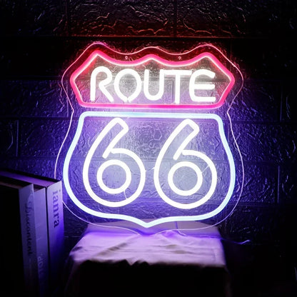 Historic Route 66 Neon Sign, Home Art Man Cave Neon Lights, For Bedroom Home Office Hotel Cafe Recreation Room Wall Decor  Product variant
