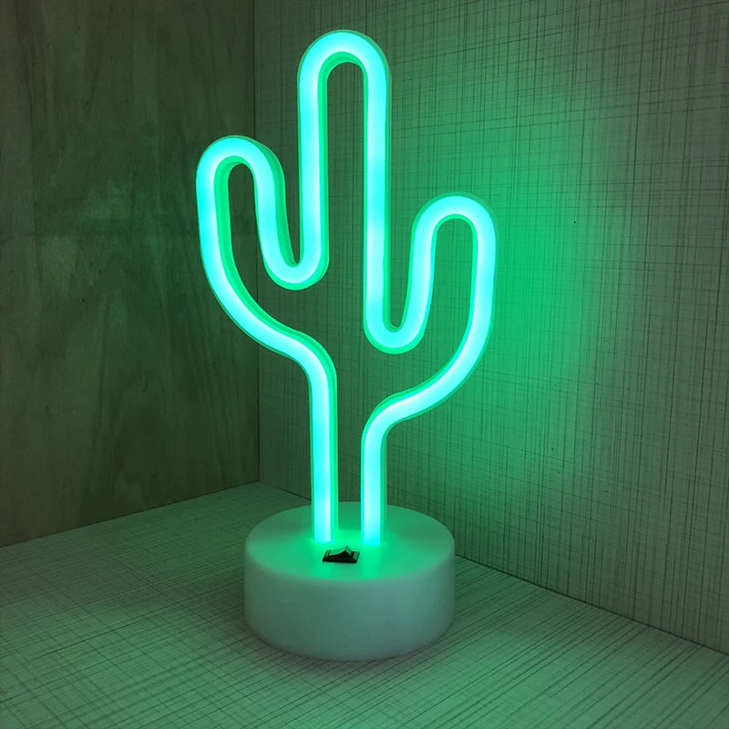Cute Cactus Neon Sign Lights Battery & USB Powered LED Table Lamp for Party Birthday Gift Living Room Camping Summer Home Decor  Product variant
