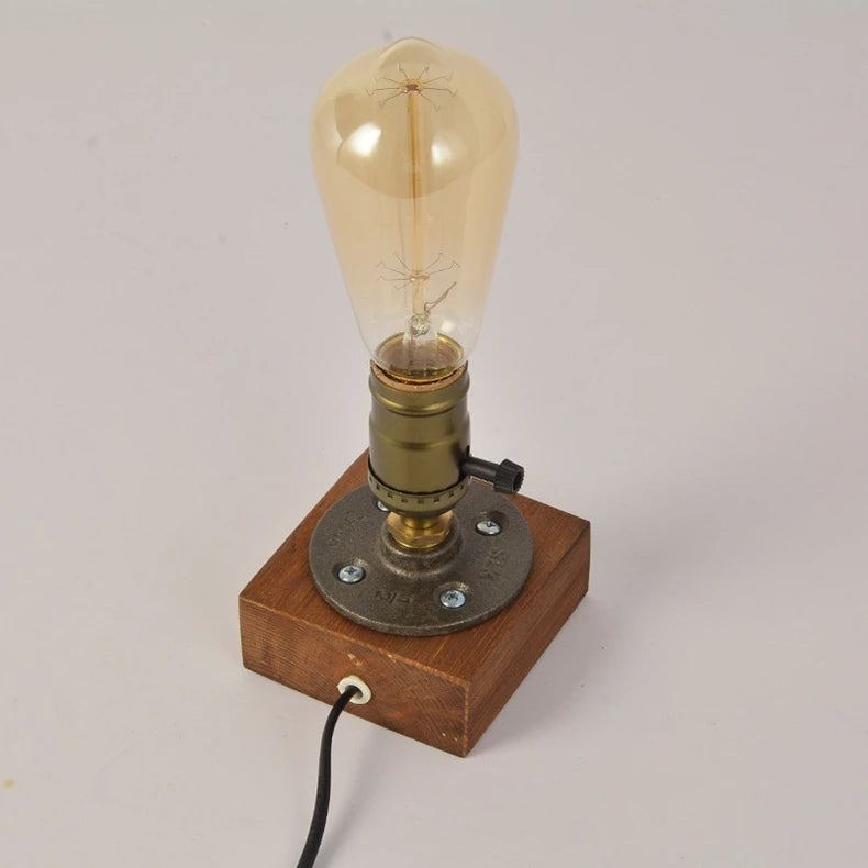 Vintage Wood Industrial Table Lamp