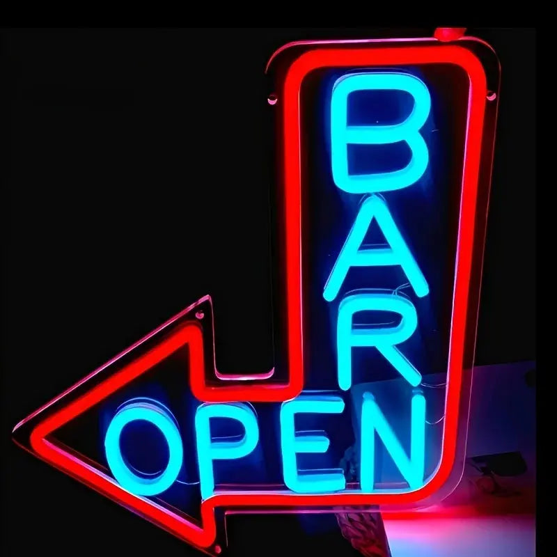 USB-Powered LED Bar Open Sign with Mult - Wall-Mountable Neon BAR OPEN Arrow Sign for business Hours Indicator Suitable for Bars  Product variant