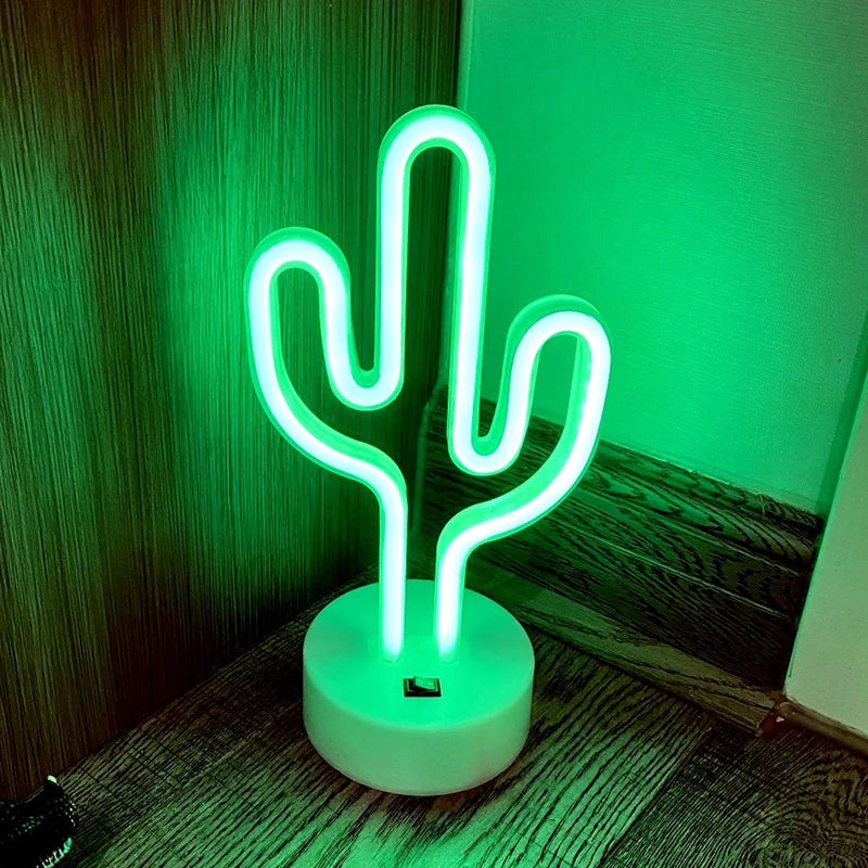 Cute Cactus Neon Sign Lights Battery & USB Powered LED Table Lamp for Party Birthday Gift Living Room Camping Summer Home Decor  Product variant