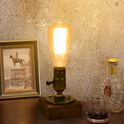 Vintage Wood Industrial Table Lamp