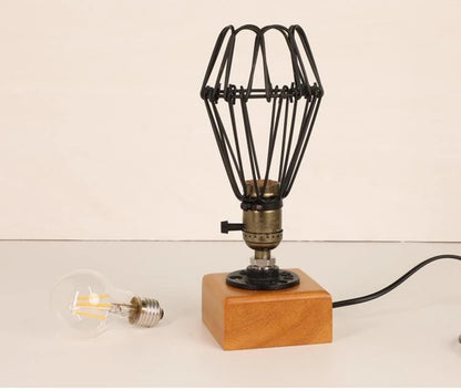 Vintage Wood Industrial Table Lamp