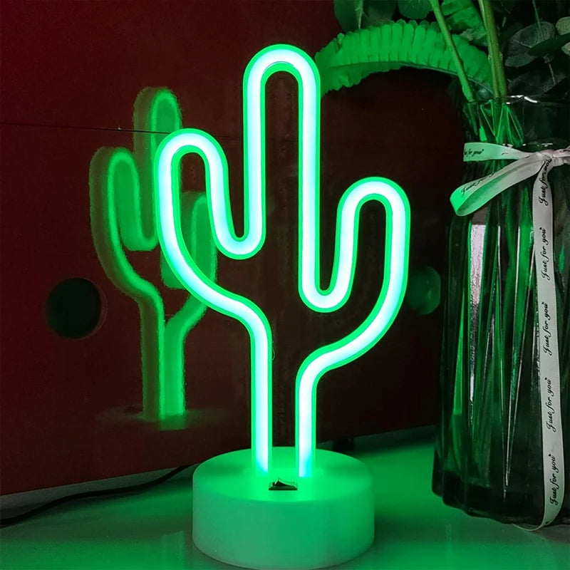 Cute Cactus Neon Sign Lights Battery & USB Powered LED Table Lamp for Party Birthday Gift Living Room Camping Summer Home Decor  Product variant