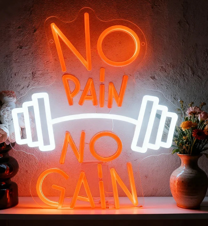 No Pain No Gain Neon Sign Motivational Gym Wall Art LED Light for Home Fitness Room Decoration Gift for Men Women Workout  Product variant