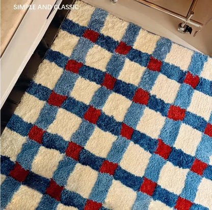 Blue And Red Checkered Tufted Grid Rug  Product variant