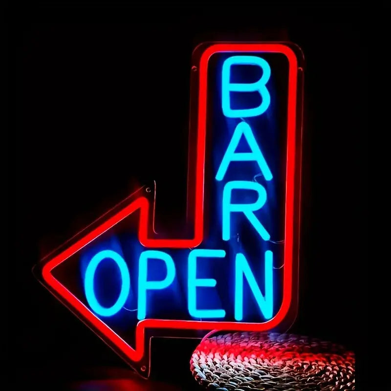 USB-Powered LED Bar Open Sign with Mult - Wall-Mountable Neon BAR OPEN Arrow Sign for business Hours Indicator Suitable for Bars  Product variant