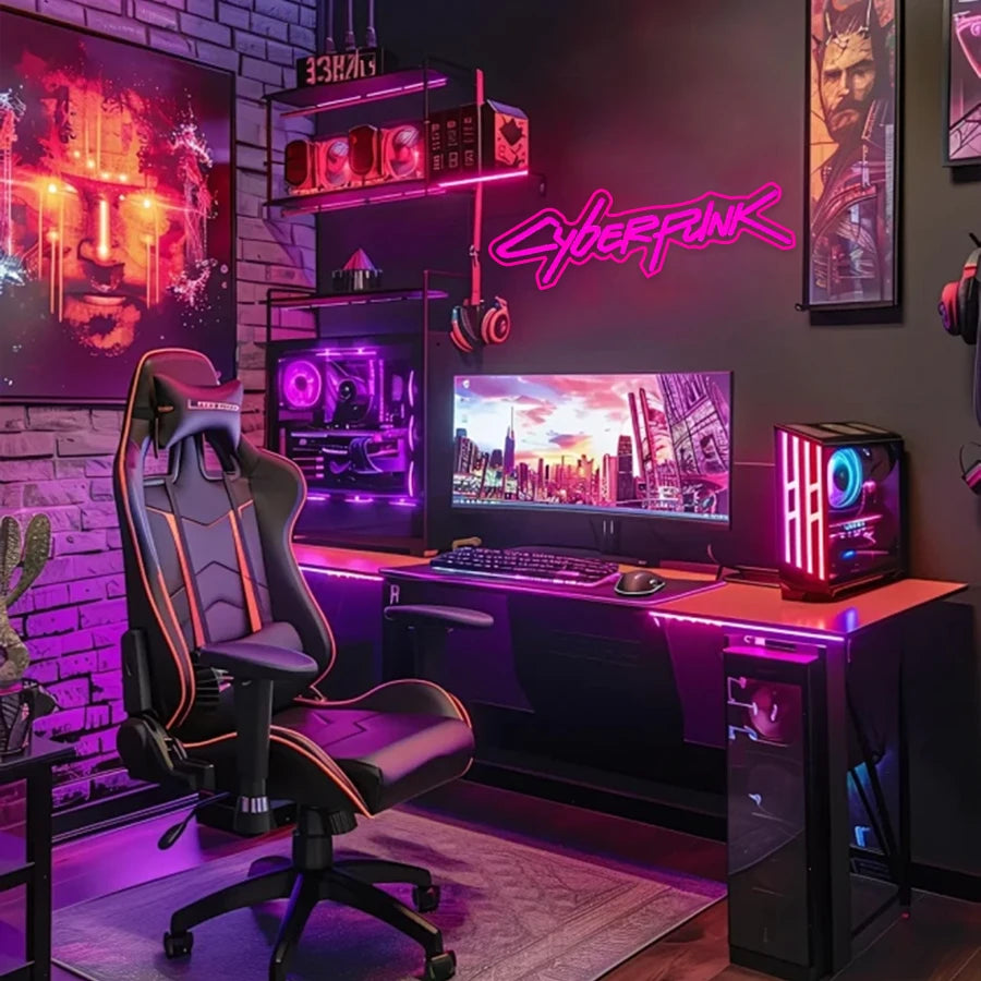Cyberpunk Neon Sign, Pink Letter Sign, Used For Wall Decor, Unique Gift For Computer Enthusiasts, E-Sports Room, Man Cave Decor.  Product variant