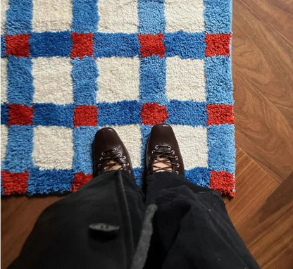 Blue And Red Checkered Tufted Grid Rug  Product variant
