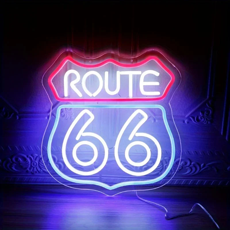 Historic Route 66 Neon Sign, Home Art Man Cave Neon Lights, For Bedroom Home Office Hotel Cafe Recreation Room Wall Decor  Product variant