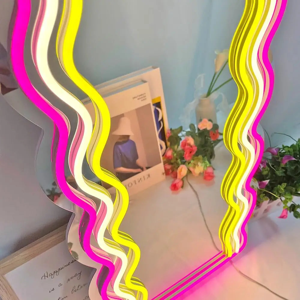 Neon Wall Sign Dimmable Wavy Mirror Neon Lights for Bar Bedroom Home Bathroom Decor Aesthetics Draw Birthday Gifts for Girls  Product variant