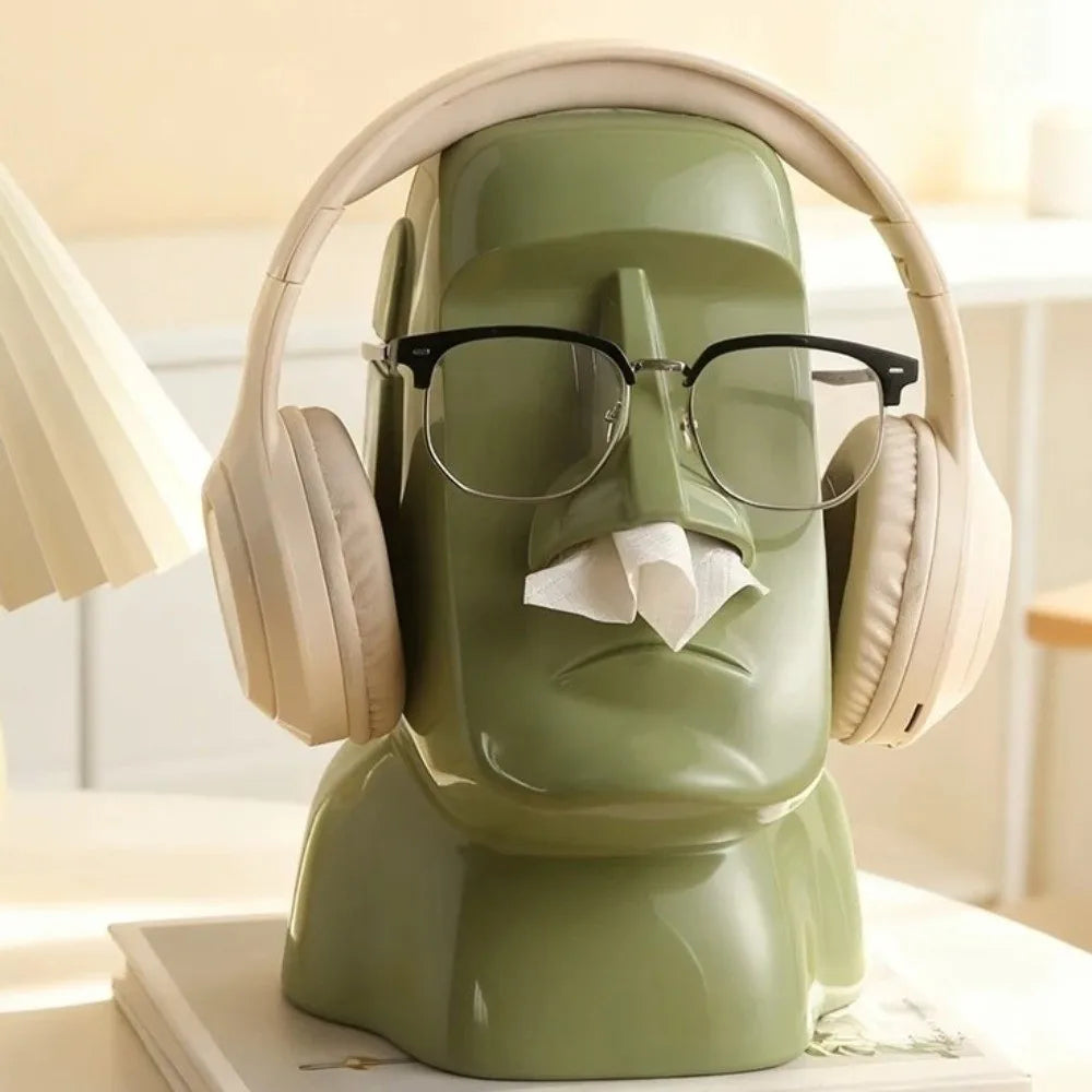 Stone Statue Tissue Box Headphone Holder